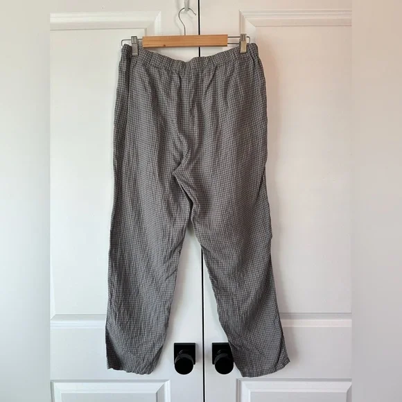 Eileen Fisher Women’s Linen Checkered Drawstring Ankle Pants (Size XS) - Picture 2 of 8